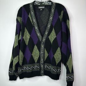 Vintage Empressions International Vneck Geometric Cardigan Sweater Size Large